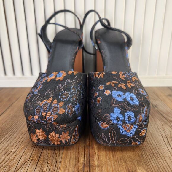 ASOS Design Peaked Platform High Heels Womens Size 9 Black Floral Chunky Shoes - Picture 2 of 11